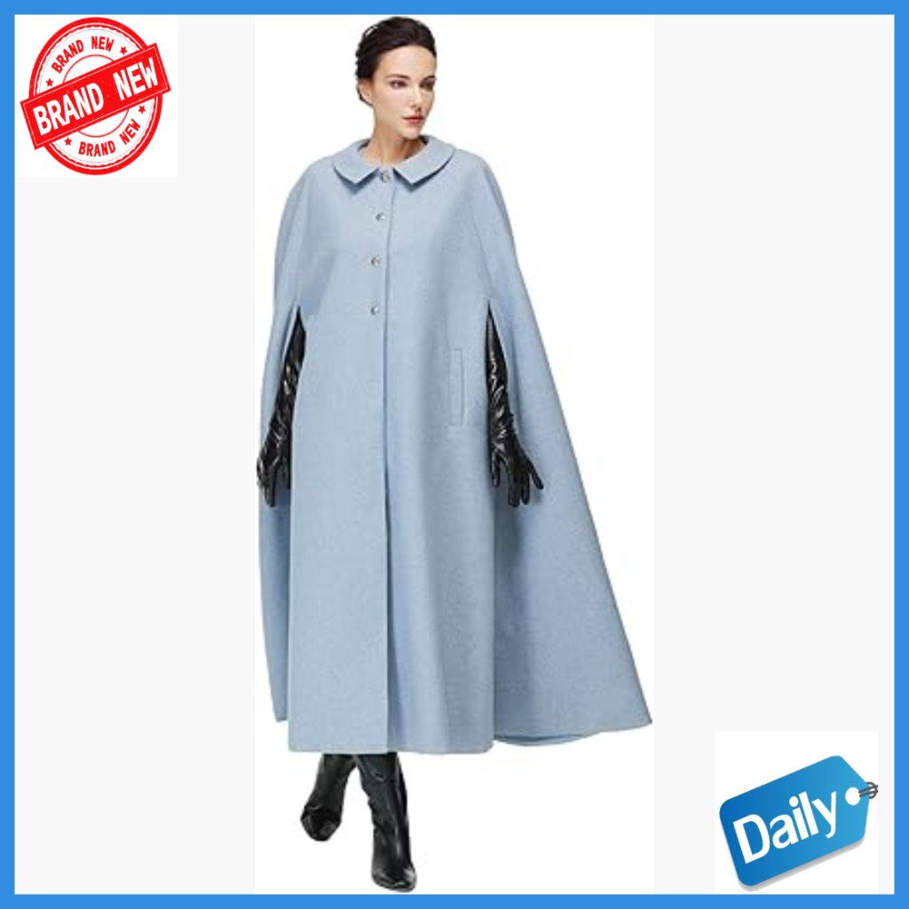 Wool Blend Cape Coat With Pockets Full Length Winter Overcoat
